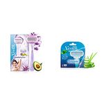 Gillette Venus Breeze Hair Removal Razor for Women with Avocado Oils & Body Butter, Freesia Scent, 1 Pc and Gillette Venus Hair Removal Razor Blades/Cartridges for Women - 4 Pieces (Aloe Vera)