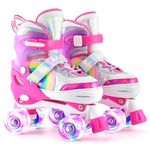 SULIFEEL Rainbow Unicorn 4 Size Adjustable Light up Roller Skates for Girls Boys for Kids Beginners Rollerskates Pink Medium