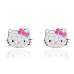 Sanrio Hello Kitty Womens Clear Crystal Stud Earrings - Silver Plated Hello Kitty Earrings Officially Licensed, Brass, No Gemstone