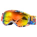 Kids Ski Goggles Anti-Fog Cartoon Snow Snowboard Glasses for Girls Boys Youth (Kids-Red)