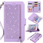 EYZUTAK Wallet Case for iPhone 6 Plus iPhone 6S Plus,Magnetic Handbag Zipper Pocket PU Leather Flip with 9 Card Slots and Wrist Strap Folio TPU Inner Stand Case for iPhone 6 Plus/6S Plus - Purple