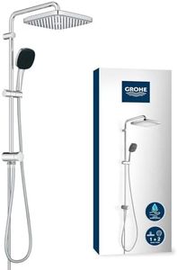 GROHE Vitalio 250, Duschset ohne Armatur, wassersparend, 8l pro Min (Regendusche für vorhandene Duscharmaturen, Duschkopf 2 Strahlarten, Duschstange 74cm, Duschsystem), eckig, chrom, 26698001