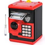 Vcertcpl Atm Modern Piggy Bank For Boys Girl, Mini Atm Coin Bank Money Saving Box With Password, Kids Safe Money Jar For Adult With Auto Grab Bill Slot,Great Gift Toy Bank For Kid(Red+Black)