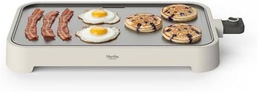 Martha Stewart 12” x 22” Electric Griddle, XL Ceramic Nonstick Flat Top Cooking Surface, Adjustable Temperature Dial, Drip Tray, Dishwasher Safe, 1500W Fast Even Heating, Pancakes & Eggs, Linen White