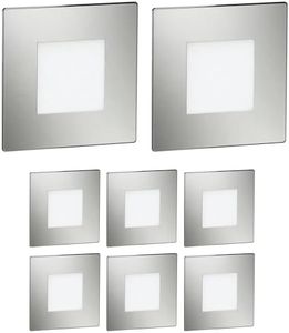 ledscom.de LED Stair Light, FEX recessed Wall Light for Indoor and Outdoor use, Square, Stainless Steel, 85 x 85 mm, Warm White, Pack of 8