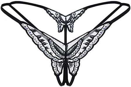 SLITHICE Women Sexy G string with Butterfly Center and Sequins (Black, XL)