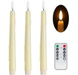 Stmarry 3 Pack Flameless Taper Candles with Remote and Timer - 9.65 Inch Ivory Real Wax LED Candlesticks - Wax Drip Battery Operated Tall Taper Candles with 3D Flickering Flame