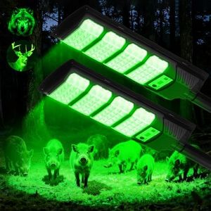 Hog Lights for Night Hunting - 2Pack Green Hunting Lights for Hogs 16000LM Ultra Bright with Motion Sensor & Remote, Hog Feeder Light for Hunting Deer Coyotes Varmints, Ideal Solar Green Motion Light