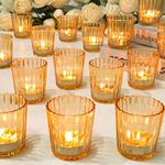 TBWIND 24 Pack Gold Votive Candle Holders, Striped Candle Holder Bulk, Tealight Candle Holders for Wedding Table Decor, Centerpiece Table Decorations, Table Centerpieces for Party Events