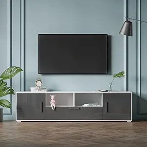 Olela TV Stand with LED Lights,Modern Entertainment Center TV Console, Wood Minimalist High Glossy TV Cabinet with Large Storage Drawer for Gaming, Living Room, Bedroom