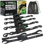 Rhino USA Retractable Ratchet Tie Down Straps (4PK) - 540kg Guaranteed Max Break Strength, Includes 2.5 cm x 3 m Autoretract Tie Downs with Padded Handles. Use for Boat, Securing Cargo - Black