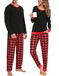 SWOMOG Men & Women Matching Pajama Sets for Family Couples Long Sleeve Sleepwear Plaid Striped Pants with Pockets