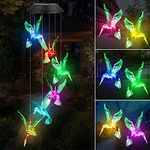 Fohil Solar Wind Chime - Hummingbirds Wind Chimes Color Changing Mobile LED Lights, Waterproof Outdoor/Indoor Decorative Lights for Garden, Patio, Balcony, Bedroom, Party, Yard, Window