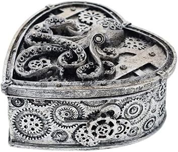 Top Brass Steampunk Octopus Heart Shaped Small Trinket Stash Jewelry Box Figurine - Unusual Eclectic Gothic Decor (Antique Silver)