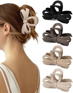 ACECHA Cute Bow Claw Clip for Women Thick Hair, Strong Grip Black Khaki