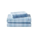 Laura Ashley Home Collection Premium Ultra Cozy Lightweight Cotton Flannel Bedding Sheet Set, Wrinkle, Anti-Fade, Stain Resistant & Hypoallergenic, Queen, Mulholland Plaid Soft Blue, USHSA01065727