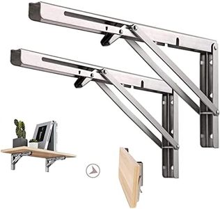 KouPoTop 2X 8" Folding Shelf Brackets, Max Load 300 lb, Heavy Duty Stainless Steel Collapsible Wall Mounted Shelf Brackets for Table, Space Saving DIY Bracket, Pack of 2（8"）