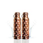 Craft Trade Pack of 2 Pure Copper Bottle with Lid Leak Proof BPA Free Diamond Drinking Water Bottle for Boosts Immunity & Liver Health, Ayurveda Inspired 34oz - 1 Litre Natural