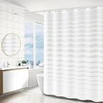 WOODFIB Shower Curtain, 100% PEVA Waterproof Anti-Mould Proof Resistant, Quick-Drying, Washable Bathroom Curtain, Includes 12 Pcs Curtain Hooks, 180 x 200 cm (Stripes White)