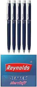 Reynolds JETTER AEROSOFT Ball Pen SET - 5 PENS BLUE | MULTI BODY COLOR BALL PEN WITH COMFORTABLE GRIP |BLUE BALL PENS FOR WRITING | PEN FOR PROFESSIONALS | 0.7 mm TIP SIZE