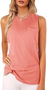 Women's High Neck Tank Top Sleeveless Blouse Plain T Shirts Pocket Cami Summer Tops Large