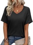 Zeagoo Short Sleeve Shirts for Women Casual Loose Fit Tops Tees Trendy Blouse 2024 Basics V Neck Tshirt Black