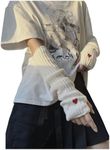 Verdusa Women's Heart Knit Arm Warmers Y2k Arm Sleeves Fingerless Gloves White One-Size