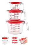 Home & Treat 6 Pcs Glass Measuring 3 Cups with 3 Lids | Capacity & Scale 1-Cup/250ml 2-Cup/500ml, 4-Cup/1000ml | Transparent Measuring Jugs