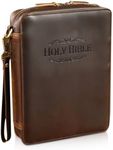 Polare Full Grain Leather Embossed Holy Bible Cover Church Bag 10.25x7.75x2.25 inch Bible Carrying Book Case Protective Organizer Holder, Christian Religious Gifts for Men Women