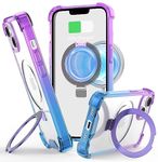 ANSIWEE for Clear iPhone 14 Case with Magnetic Stand, Magsafe Compatible Military Drop Protection Colorful Bumper, Wireless Charging Ring Holder Cover for Men Women (Purple Blue)