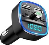 FM Bluetooth 5.3 Car Adapter, Bluetooth FM Radio Transmitter for Car, Cigarette Lighter Aux Port Bluetooth Adapter Car Kit with 2 USB Ports Car Charger MP3 Player Supports TF Card & Disk