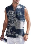 COOFANDY Men Tank Top Beach Cotton Linen Sleeveless Shirt Lace Up Bohemian Hippie Renaissance Pirate Kilt Medieval Tunic, Tie-dye- Navy, XX-Large