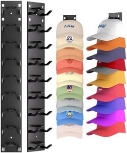 2 Pack Hat Organizer for Baseball Caps, Strong Adhesive Hat Rack for Wall, Multilayer Hat Storage Display Holder, Wall Mounted Hat Hooks Hold up to 18 Hats for Closet Door and Bedroom (Black)
