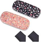 molshine 2 Pieces Fabrics Floral Glasses Case,Hard Shell Portable Eyeglass case for Reading Eyeglasses,Small Sunglass (Flowers : Pink & Black)