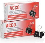 ACCO Binder Clips, Medium, Black, 12 per Box, 2 Boxes (72062)