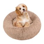 Comfy Calming Dog Beds Small Washable,Anti Anxiety Donut Ped Bed,Luxury Warm Fluffy Improved Sleep Amazingly Cat Bed Cuddler,Anti-Slip Bottom Round Puppy Bed ​for Small Medium Cat Dog (S,Beige Brown)