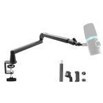Prizmora Low Profile Microphone Arm Adjustable Mic Boom Stand Sturdy Solid Metal Desk Mounted Microphone Boom Arm Cable Management Desktop Swinging Flexible Mic Holder Black