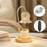 Marzius Amber Flower Candle Warmer Lamp,Dimmable Crystal Lantern with Timer & Woodern Base,Wax Melter for Scented Candles,Compatible with Small & Large Jars,Includes 2 Light Bulbs