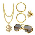 UYUYong Hip Hop Costume Kit 80s Costume Golden Dollar Chain & Gold Bracelet Ring Glasses Personality Hip Hop Costume Kit Men 80s 90s Rapper Costume for Masquerade Halloween Cosplay