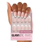 Glamnetic Press On Nails - Ma Damn | French Tip Nails, UV Finish Short Pointed Almond Shape, Reusable Semi-Transparent Nails in 12 Sizes - 24 Nail Kit with Glue