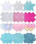 Tripetals Glitters Pasties Nipple Covers Stickers for Women Rave Party Disposable Sticky Breast Petals, Pink & Blue, One Size