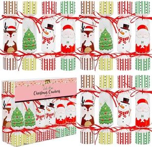 Lulu Home 12 Pack No-Snap Christmas Crackers Set, Party Favors with Hats, Jokes & Small Gifts for Xmas Holiday Dinner Table Decorations and Supplies, Each 6.5" H x 1.4" Dia