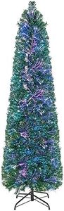 Costway 1.8M Pre-Lit Christmas Tree with Colorful Fiber Optics, Artificial Xmas Tree with 517 PVC Branch Tips, Holiday Pencil Tree for Xmas, Festival Celebration Tree for Home, Shop & Carnival, Green