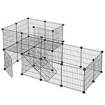 SONGMICS Pet Fence, 2 Levels, Modular Pet Enclosure for Small Animals, Rabbits, Guinea Pig, Mesh Panels, Indoor Use, 143 x 73 x 71 cm, Black LPI06H