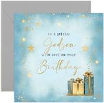 Old English Co. Special Godson Birthday Card for Him - Birthday Gifts for Godson - For Him - Metallic Gold Foil Sparkle Design - Birthday Cards for Men | Blank Inside