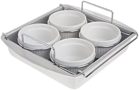 Chicago Metallic Professional 6-Piece Creme Brulee Set with 4 Porcelain Ramekins, 8-inch Square Pan and Wire Rack