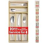 20 Pieces Silverware Set with Tray 