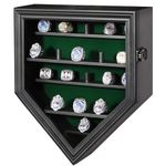 Grintus Championship Ring Display Case,19 Slots Baseball Ring Display Holder Case Wall Mount Wooden Trophy Ring Organizer Box with Lockable Real Glass Door for Collection Sports Champion Rings ,Black