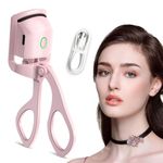 Heated Eyelash Curler, Electric Eye Lash Curler, USB Rechargeable Electric Eyelash Curlers Eyelash Perm with Heating Silicone 2 Heating Modes Quick Charging Natural Curling Eye Lashes for Long Lasting (Pink)