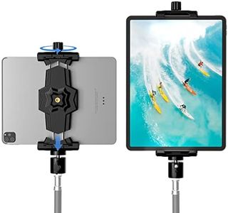 iPad and Phone Tripod Mount Adapter with Ball Head, iPad Holder for Tripod, 360 Rotatable Tablet Clamp Mount fits iPad Pro 12.9, iPad Air Mini 3 4, Galaxy Tab, Surface Pro, Selfie Stick(5.3-10.6")